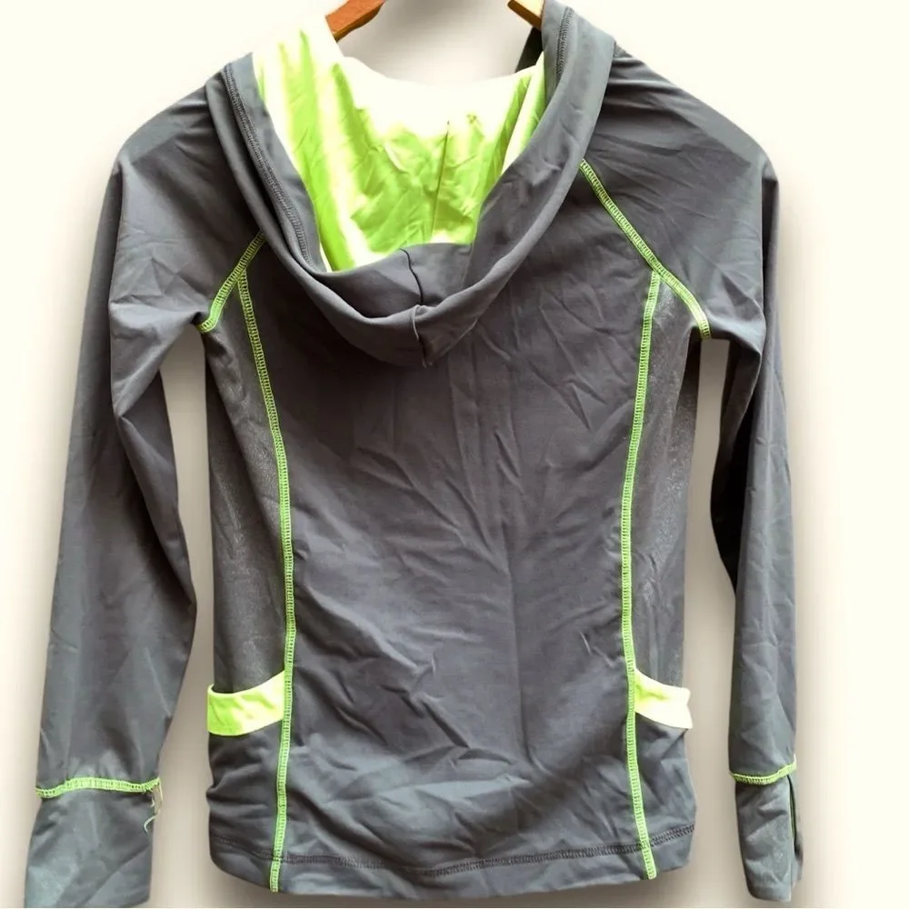 Justice Track Jacket Full Zip Grey Neon Green Lightweight Girl’s size 10